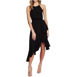 GB Black Halter High Low Ruffle Dress Asymmetrical Cocktail Large